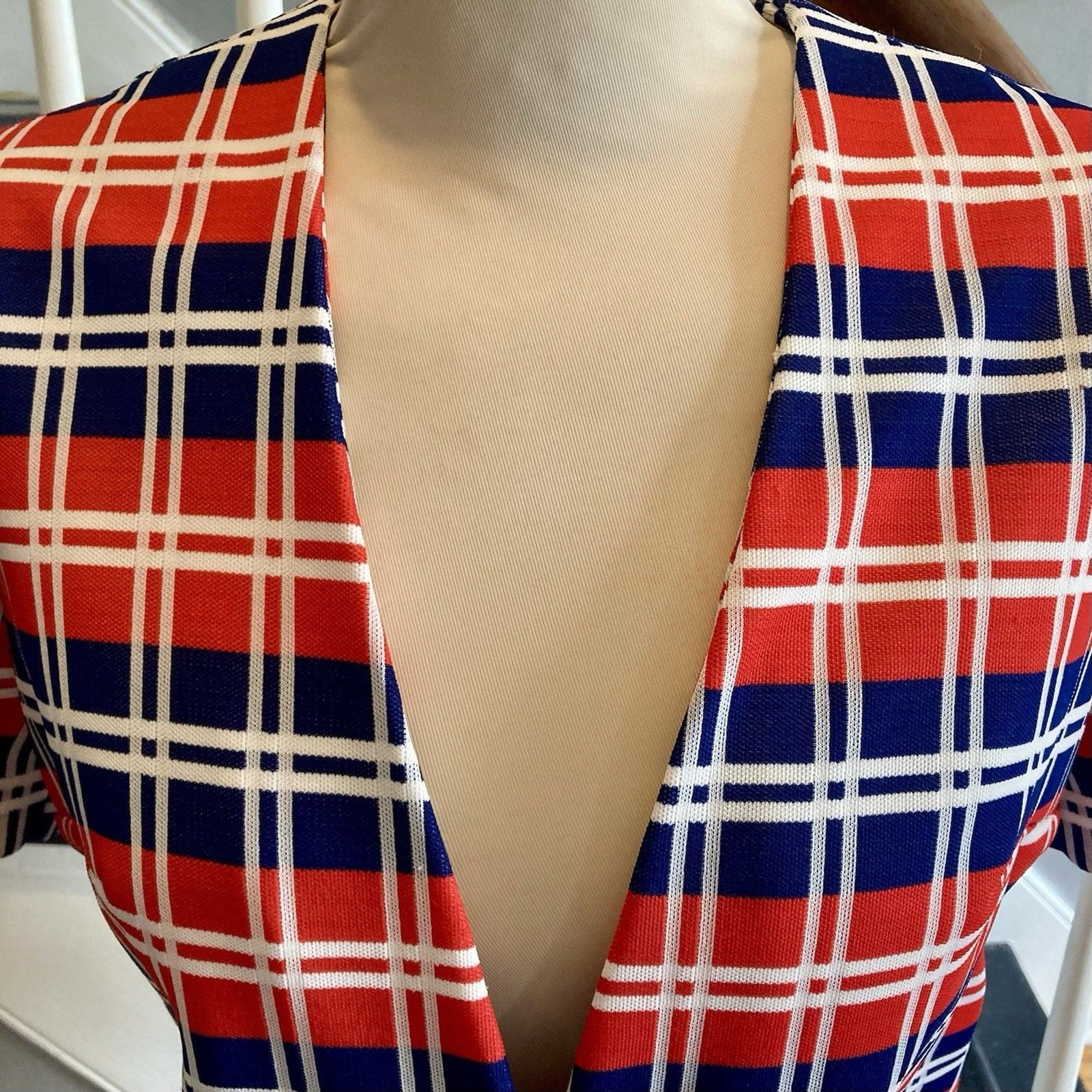 1970s Red White Blue Navy Plaid Jacket 1976 Mod Bicentennial Wear To Work Disco