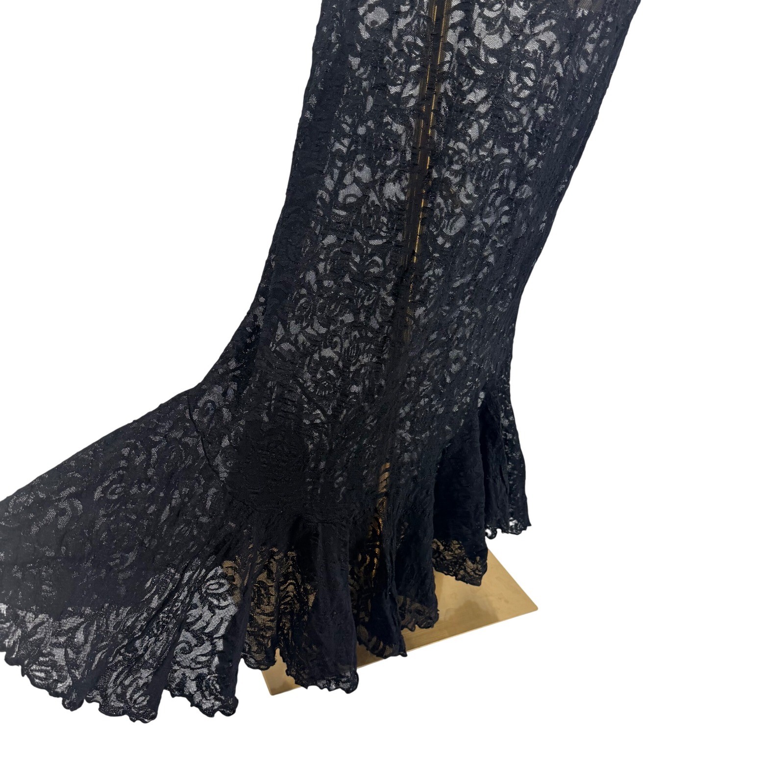 Frederick&rsquo;s of Hollywood Sheer Lace Dress Large Blk Beaded Maxi Mermaid Vintage