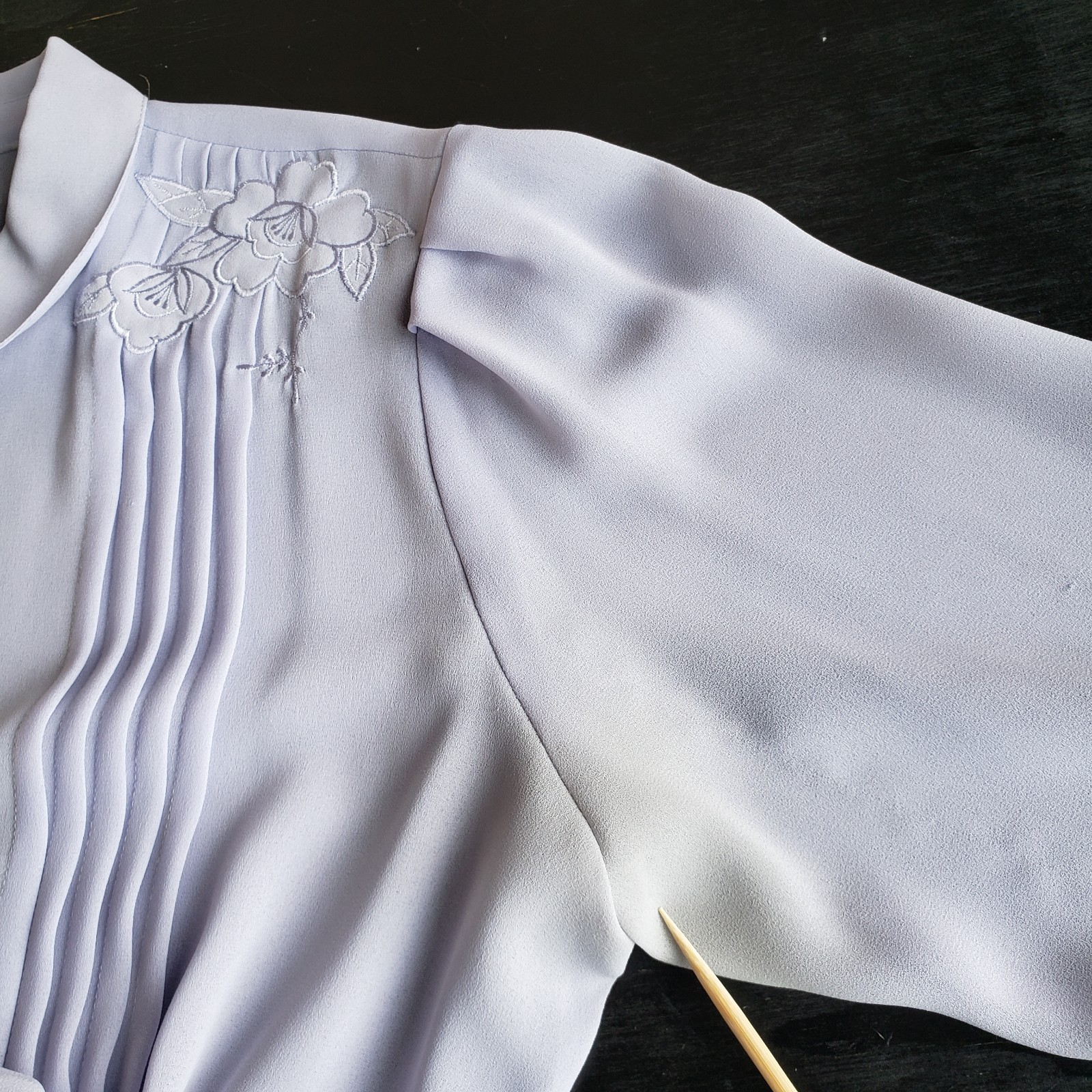 VTG 80s Dress S Chiffon Lilac Button Up Pleated Sheer Top Church Lady Secretary