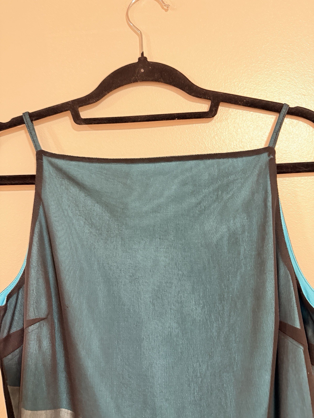 NWT Vintage 90s Express Color Block Dress Turquoise Black Mesh Sz 7/8 Y2K Party