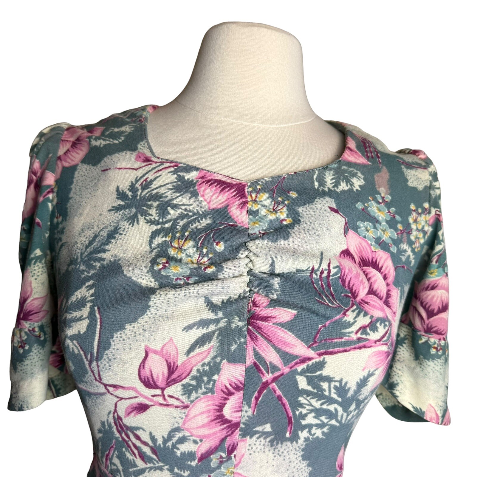 Vintage 70s Maxi Dress Hawaiian Tropical Short Sleeve Juniors Sz 11 Floral READ
