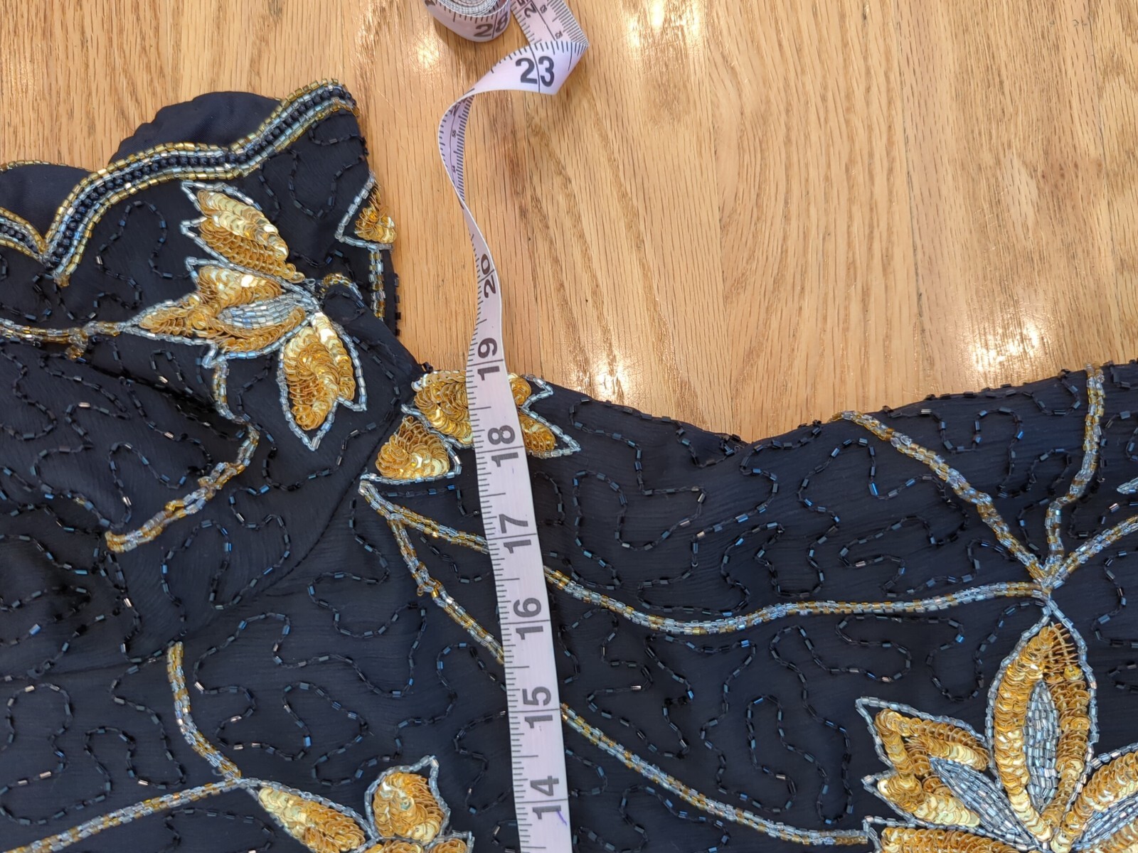 Vintage 80s Stenay black and gold sequin beaded silk blouse top M