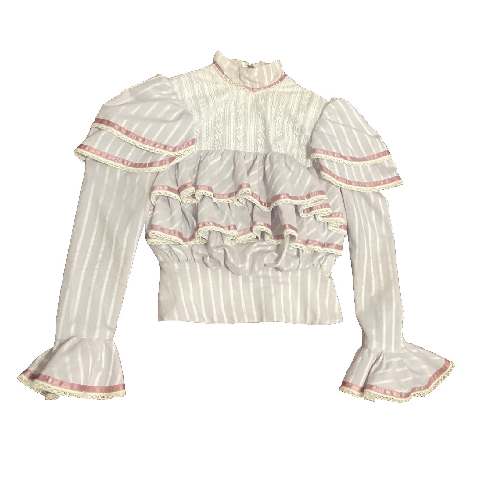 Vintage Victorian Style Ruffled Blouse Talon Zipper 70s 60s Size