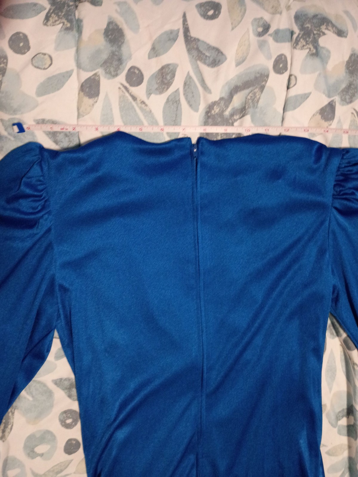Nancy Bracoloni for Vijack Blue Ruched Dress Rhinestone Long Sleeve
