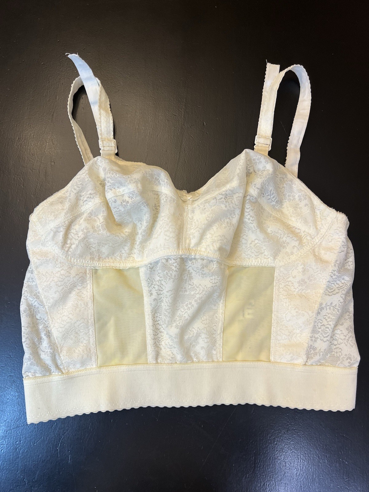 Vintage Faynor Bra Norvell 70s? Cream Lace Corset Bra 38DD Boudoir Lingerie