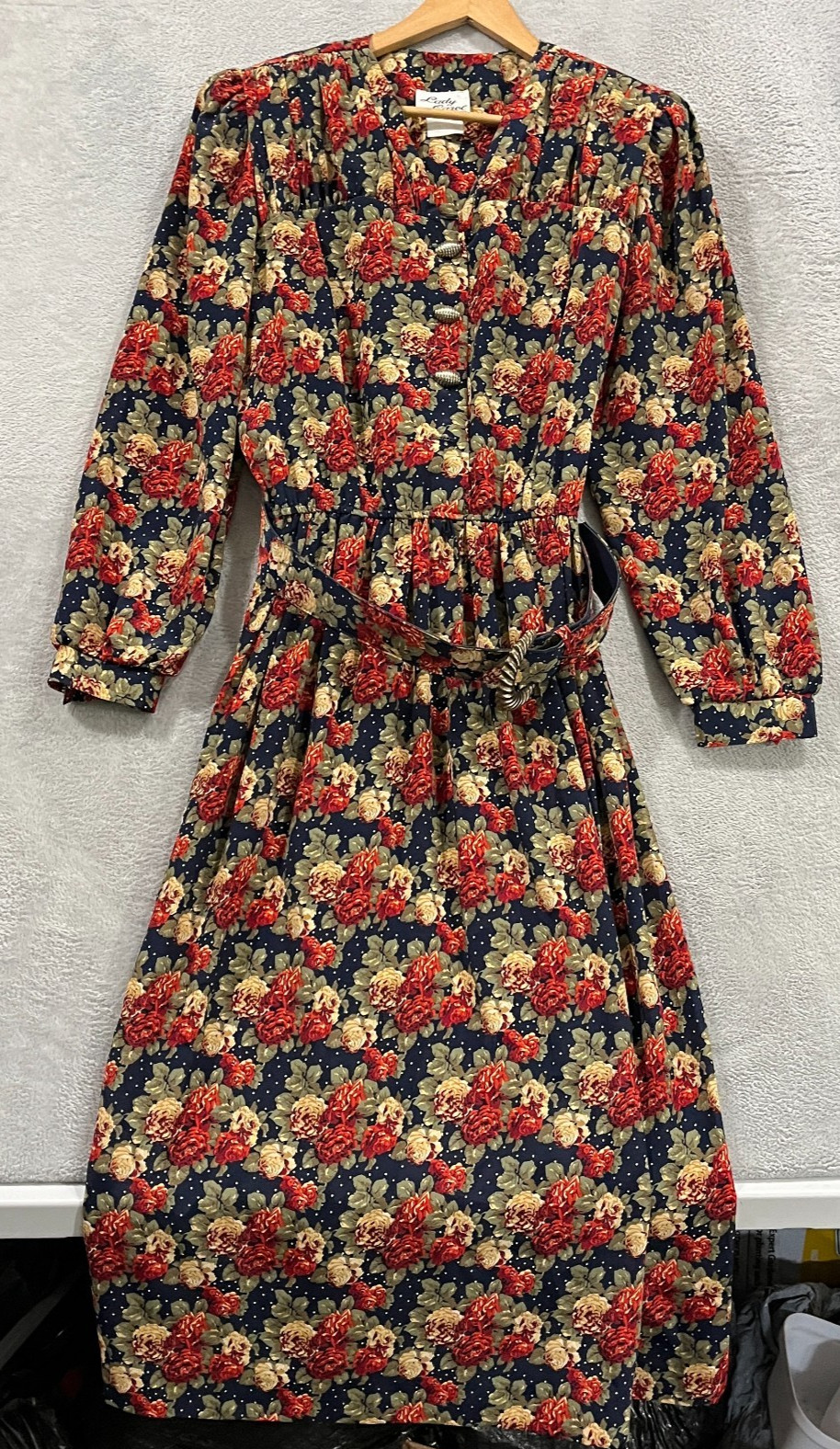 Vintage Lady Carol Dress Floral Maxi Belted 10 Retro Long Sleeve Boho Hippie