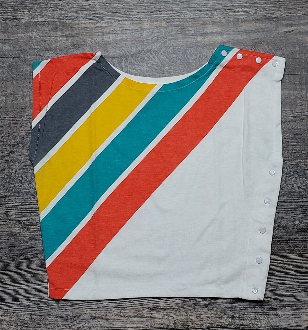 Vtg Women&rsquo;s Shirt 80s Sz Small Striped Snaps Surf Beach Belly Crop Top USA