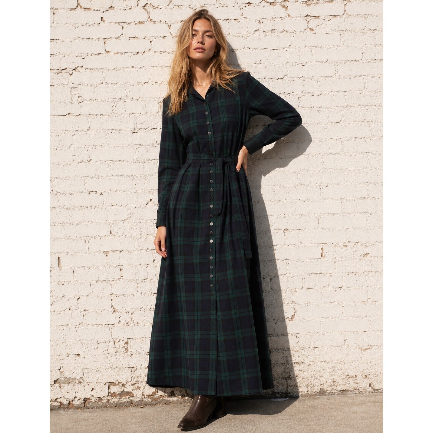 Vintage Appleseed&rsquo;s Blackwatch Plaid Maxi Dress Tartan Button Front Size 10P