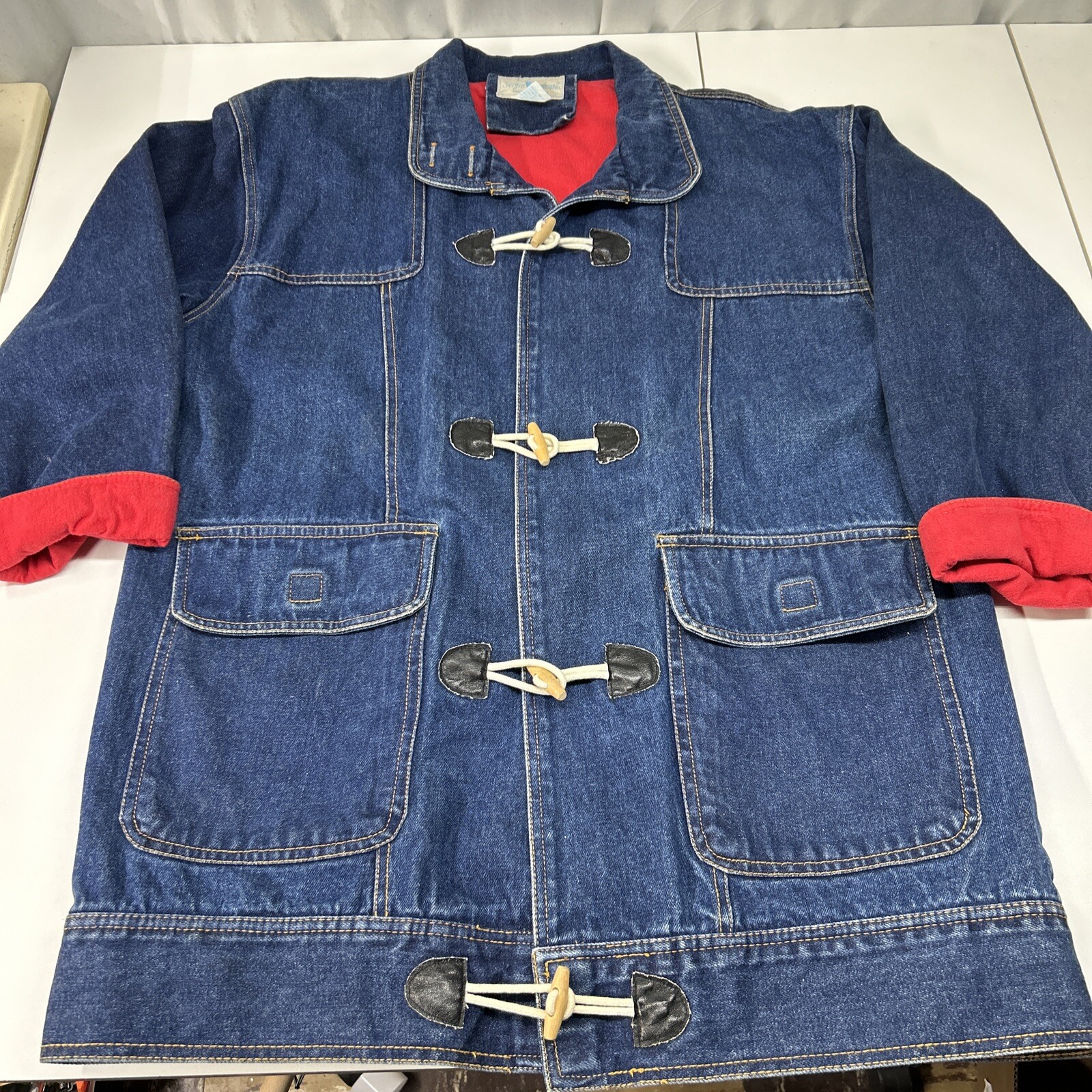 VTG 80’s Sergio Valente Women’s Mid Length Wood Toggle Button Jean Jacket Sz 12