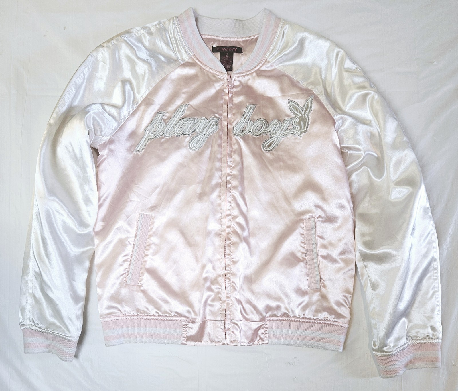 Vintage Playboy Y2K Bunny Satin Pink Bomber Jacket Original Women&rsquo;s Size M