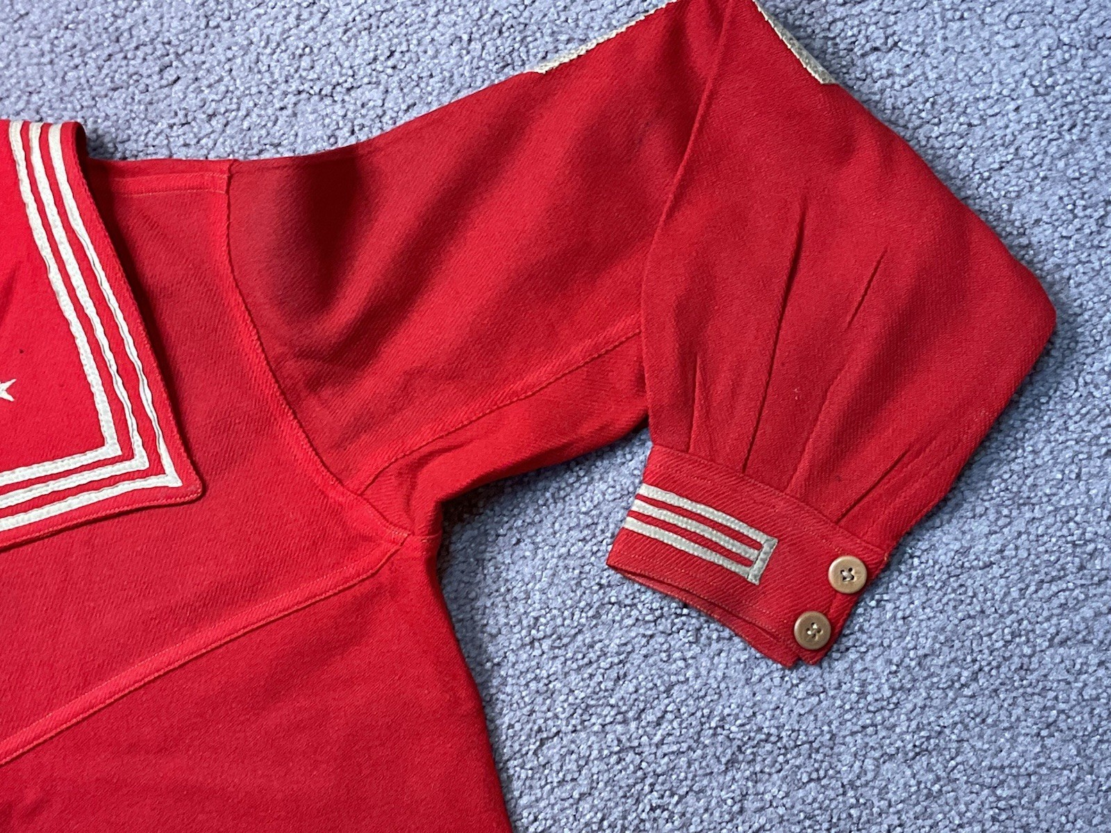 Early 1920’s Red Wool Sailor Style Uniform Shirt Blouse Pullover With Patch