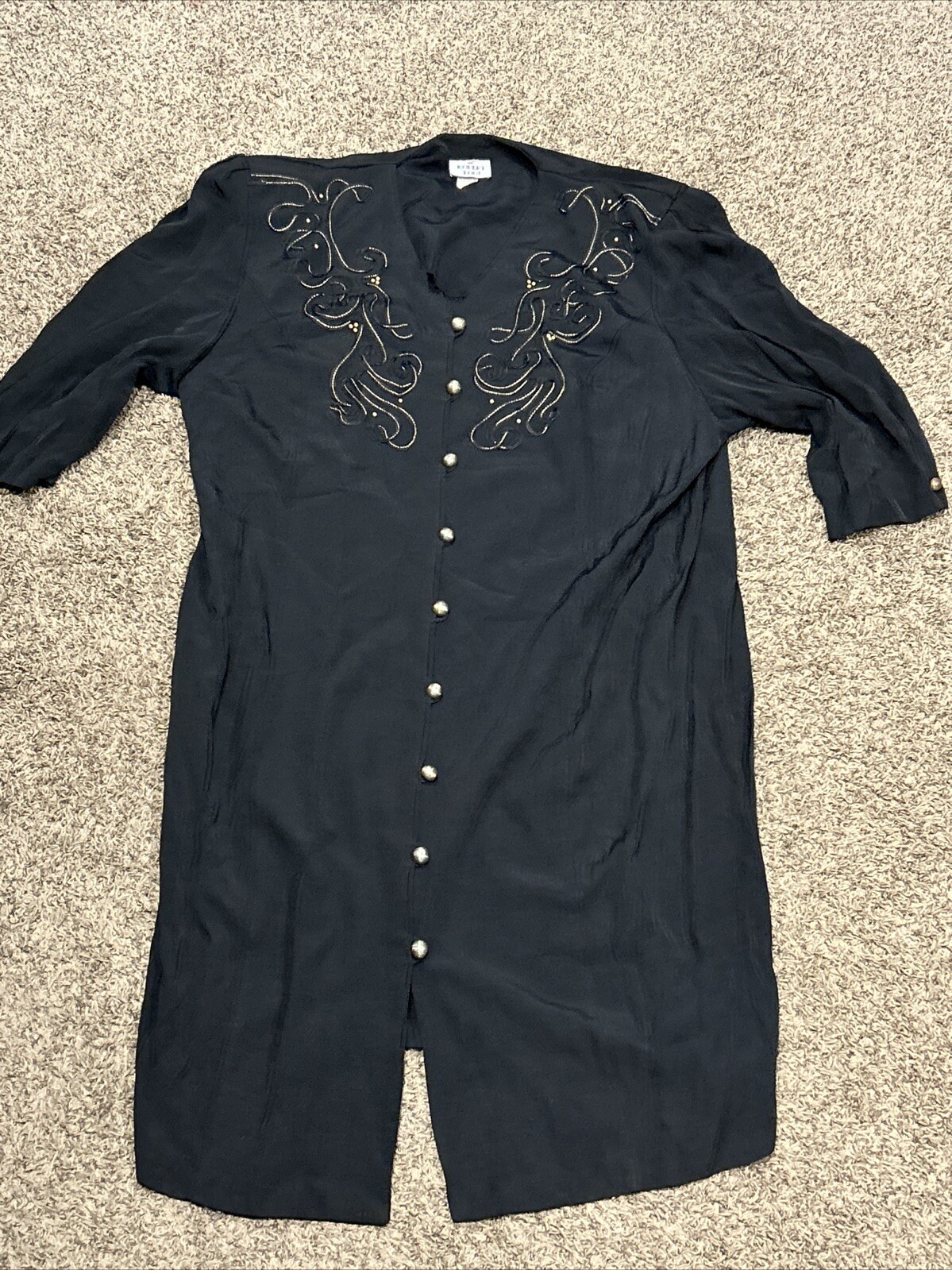 Vtg Robert Too Dress Women&rsquo;s Size 34W Black USA Made Rayon Blend Button Up B18