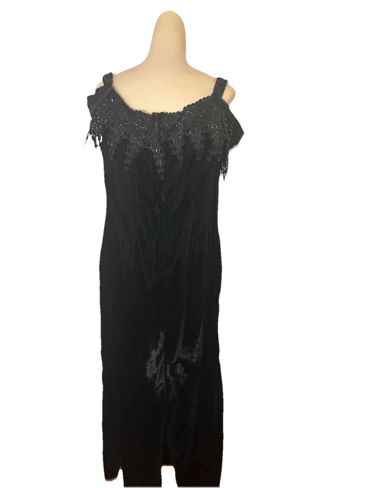 VTG Loralie 80s 90s Evening Gown Dress Beaded Sequin Lace Velvet Goth Black 16