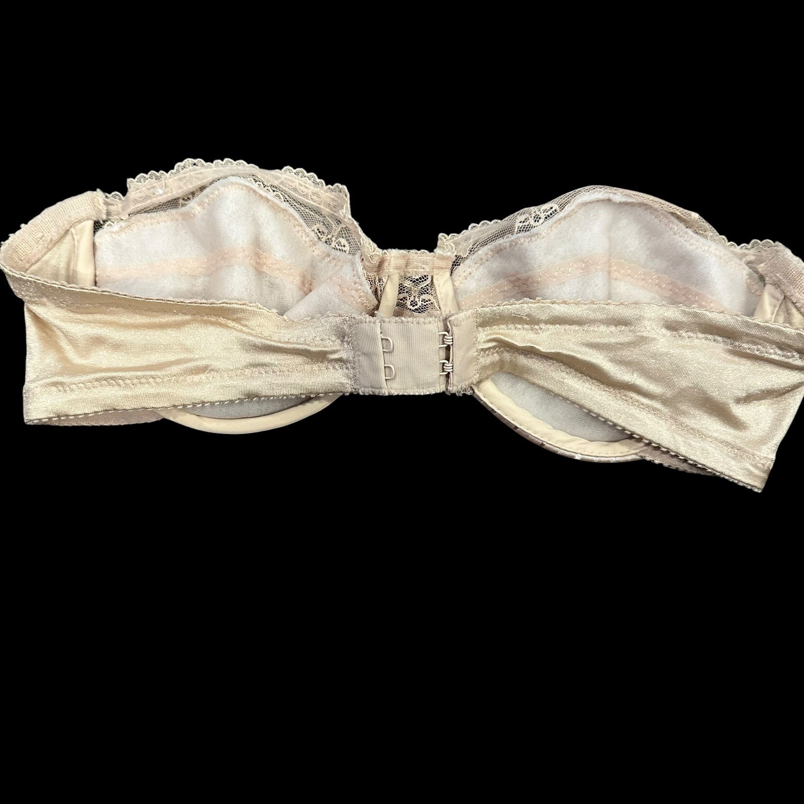 Bestform Vintage Strapless Bra 34B Champagne Beige Satin Pinstripe Lace 6521