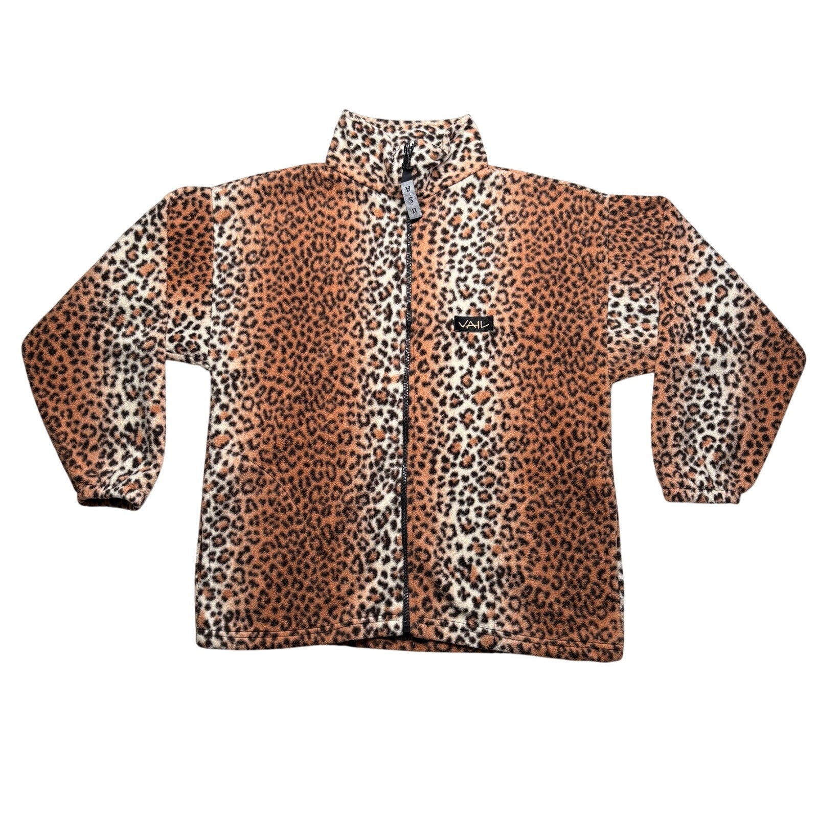 Vintage 90s Vail Leopard Print Fleece Jacket Made in USA Small Full Zip Animal
