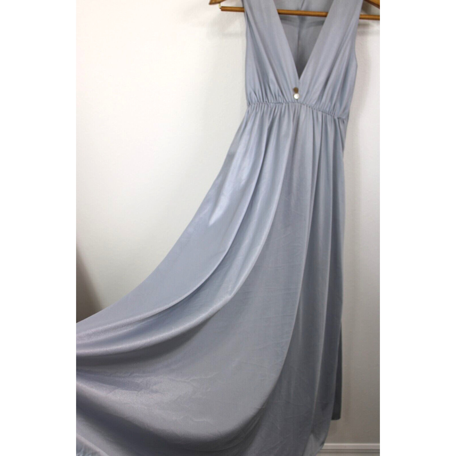 Nightgown Size S Vintage 70’s Silver Gray Satin Silky Long Full Flowy Women&rsquo;s