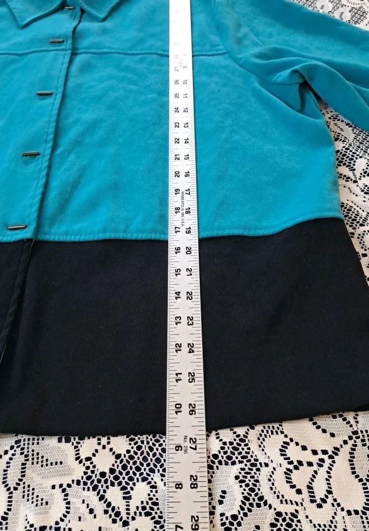 Apparenza Jacket 22W Turquoise & Black Faux Suede Button Front 1990s Vintage