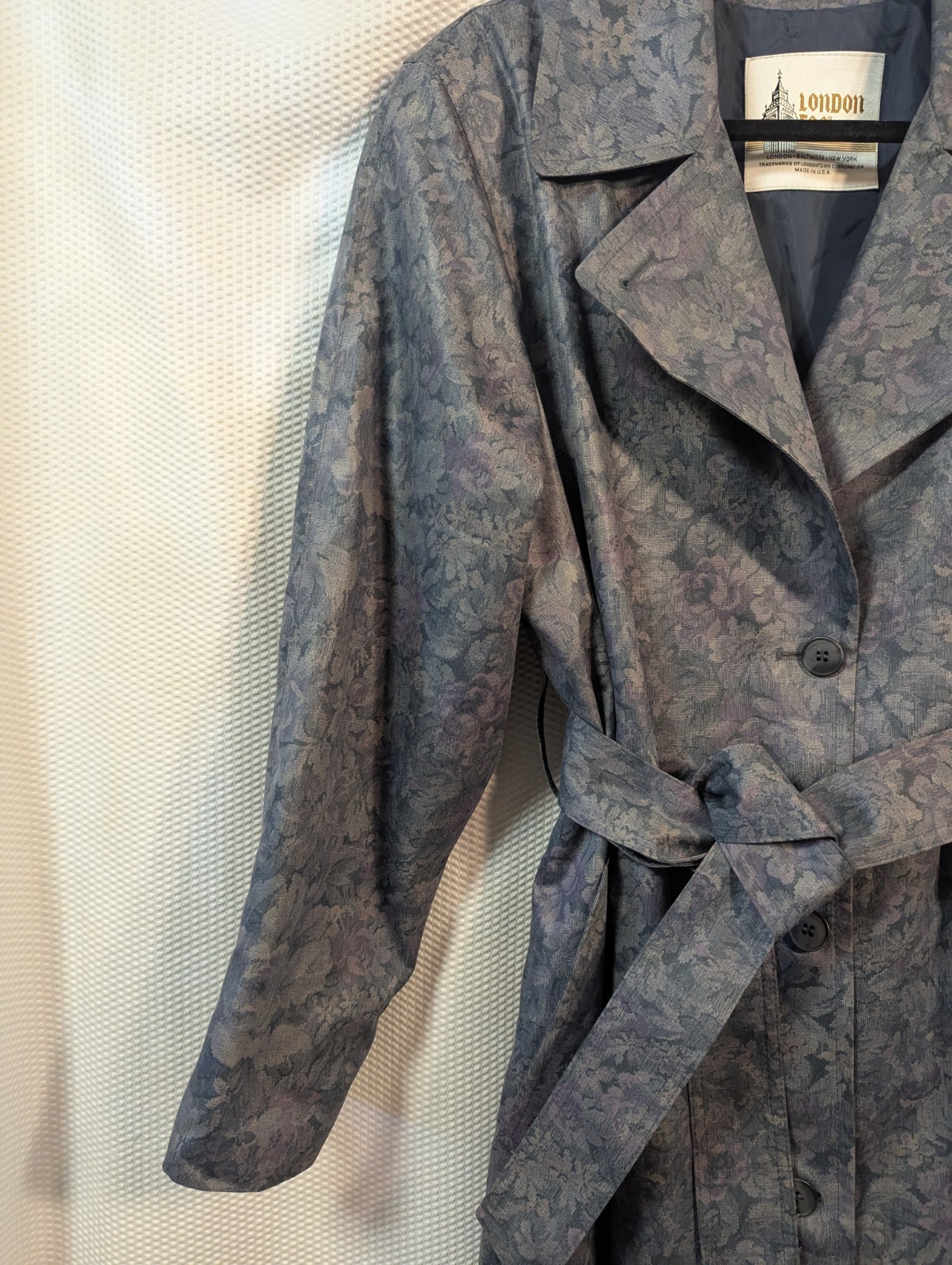 New Old Stock Vintage London Fog Floral Teflon Trench Rain Coat Size 8 Regular