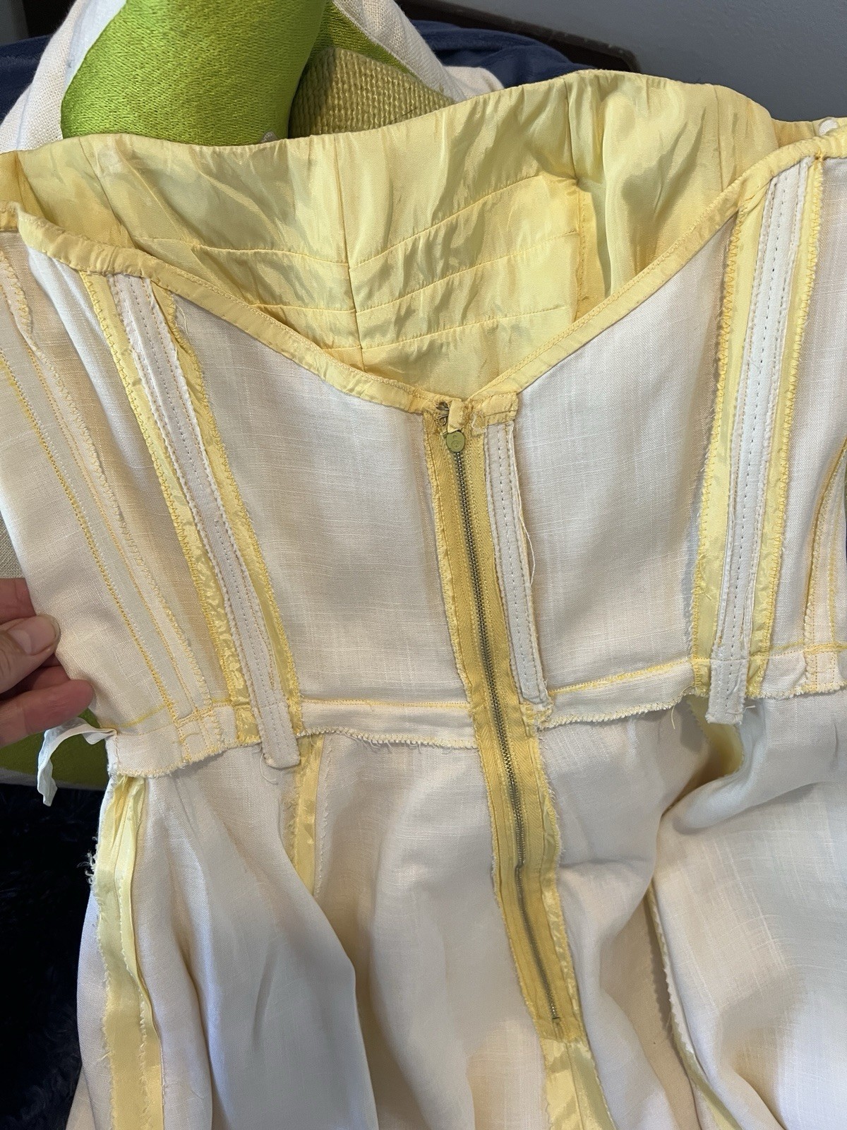 Vintage Buttercream Lined Yellow Strapless Satin Darted Boned Bust Circle Dress