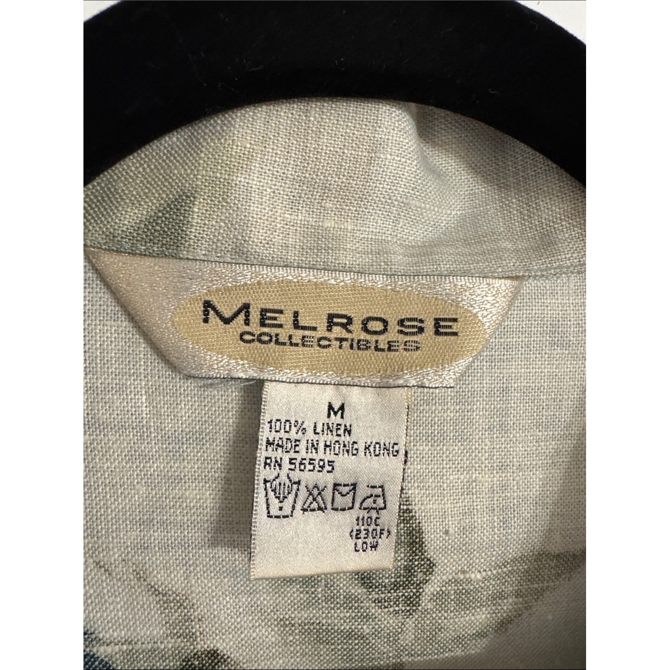 VTG 80s Floral Short Sleeve Cropped Blouse Blue Green 100% Linen Relaxed Collar