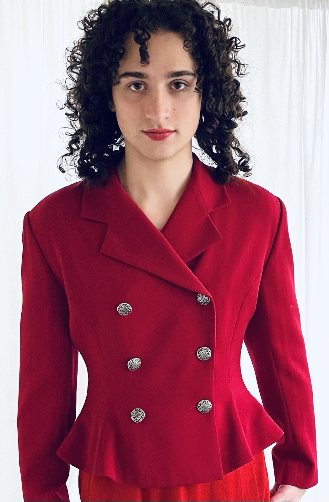 Chloe A/W 1990 Vintage Red Runway Jacket Coat Martine Sitbon Silver Buttons