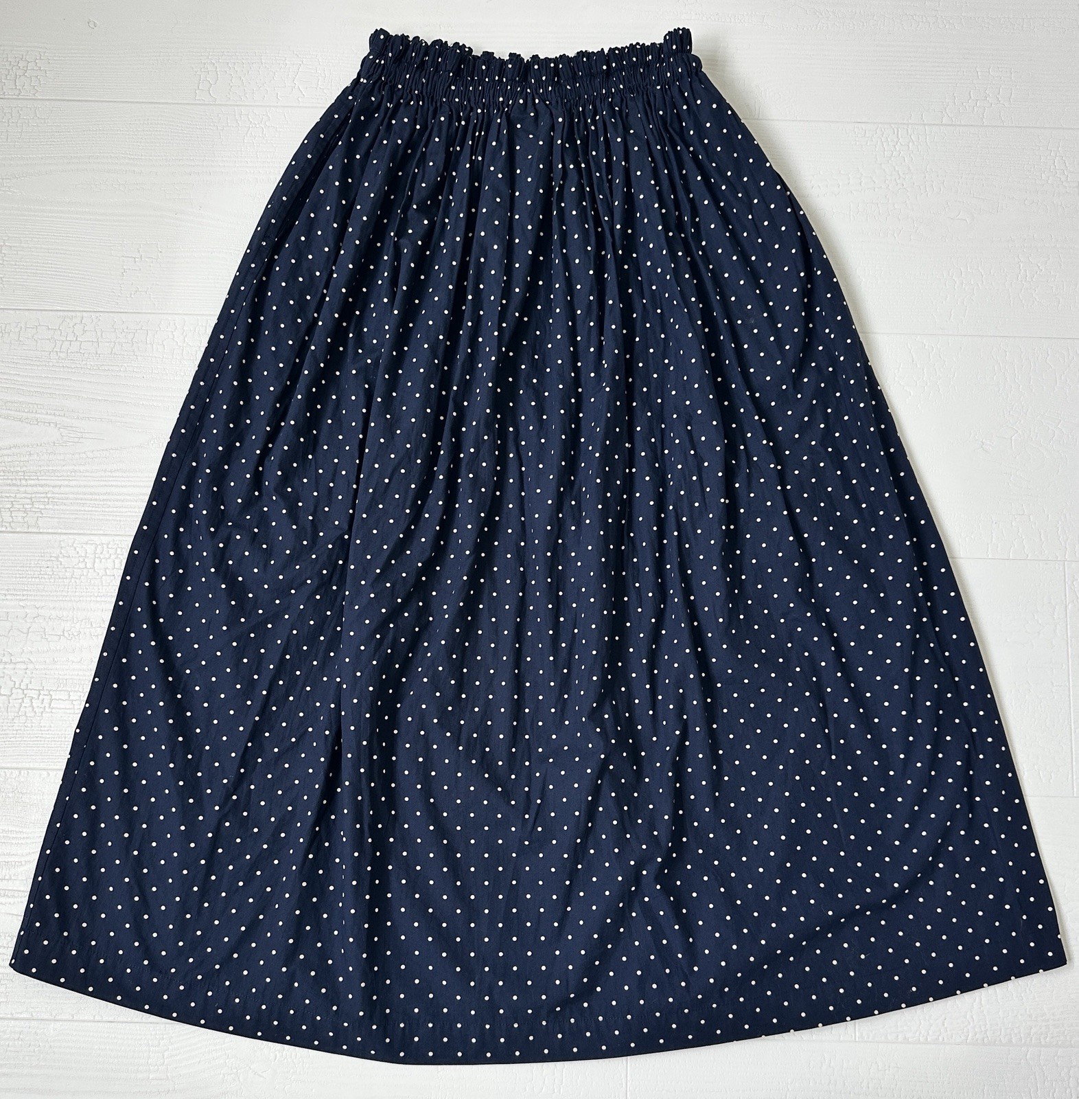 Vtg Robe de Chambre COMME des GARCONS Navy Polka Dot Midi Skirt Gathered Japan