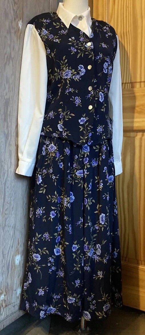 Vintage Cottagecore JACLYN SMITH Floral W/Attached Vest Shirt Skirt Set EUC