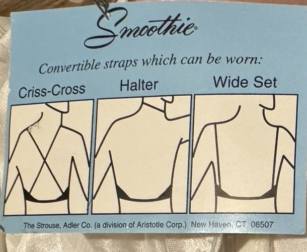 Vintage BACKLESS BY SMOOTHIE 193 Convertible Bra White 36B Underwire White NWT
