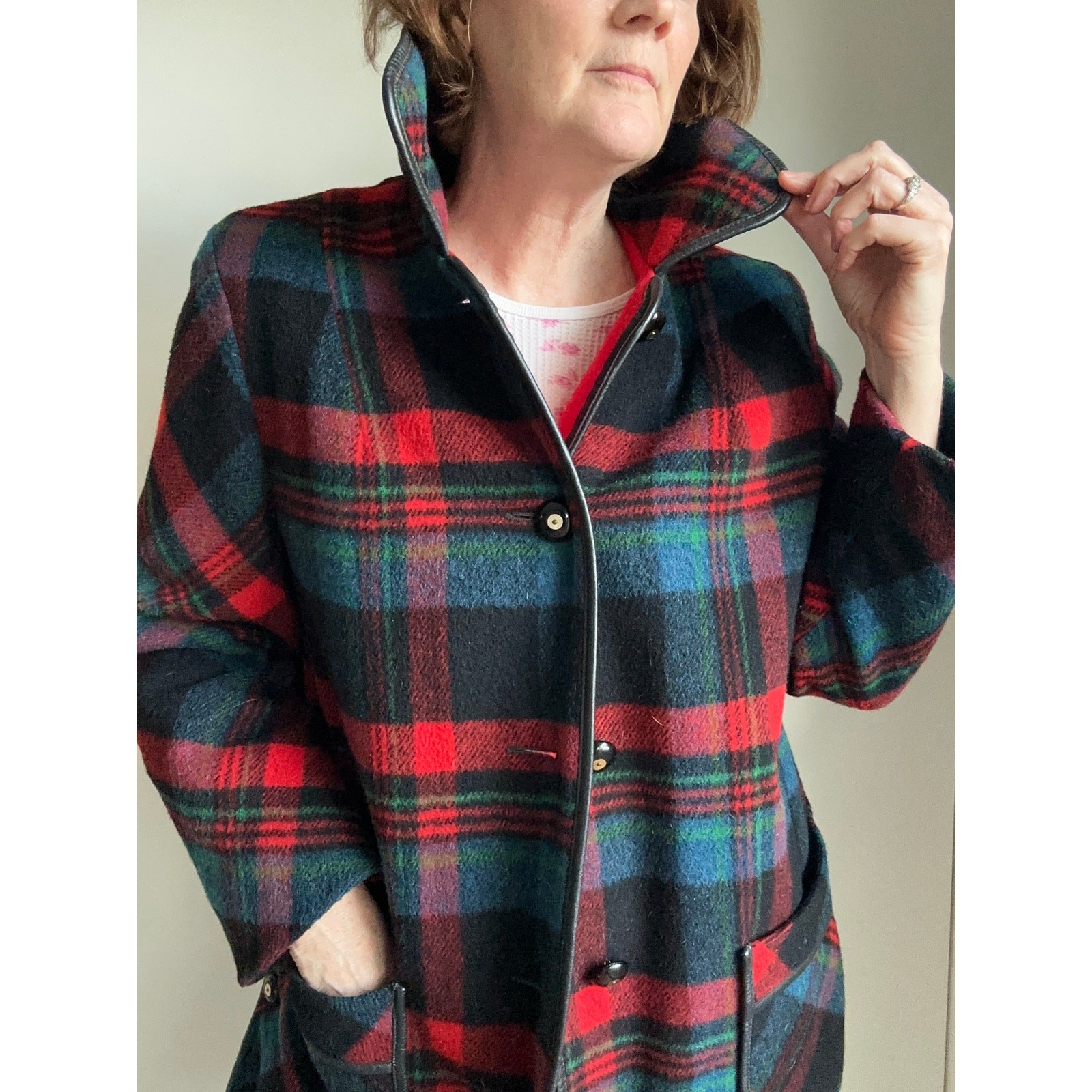 Womens Wool Plaid Coat M Made USA Equestrian Country Side Classic Mod Preppy