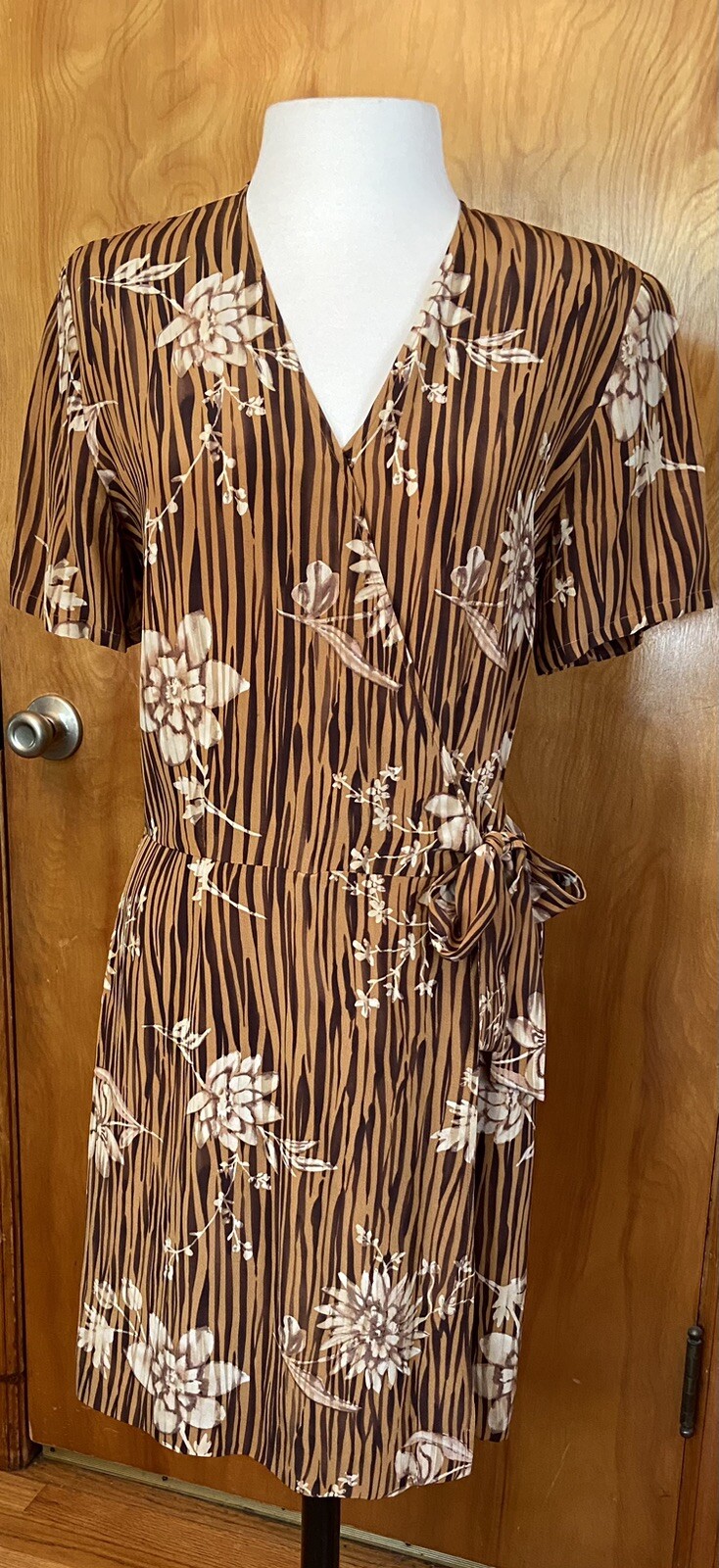 Vtg Saks 5th Ave Silk 2 Pc Set Jacket Wrap Skort Romper Brown Zebra Med 80s