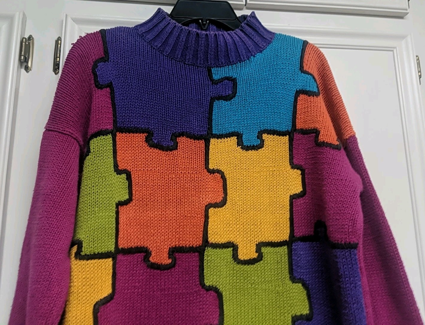 Vintage Reference Point Puzzle Pieces Color Block Sweater Sz M Medium