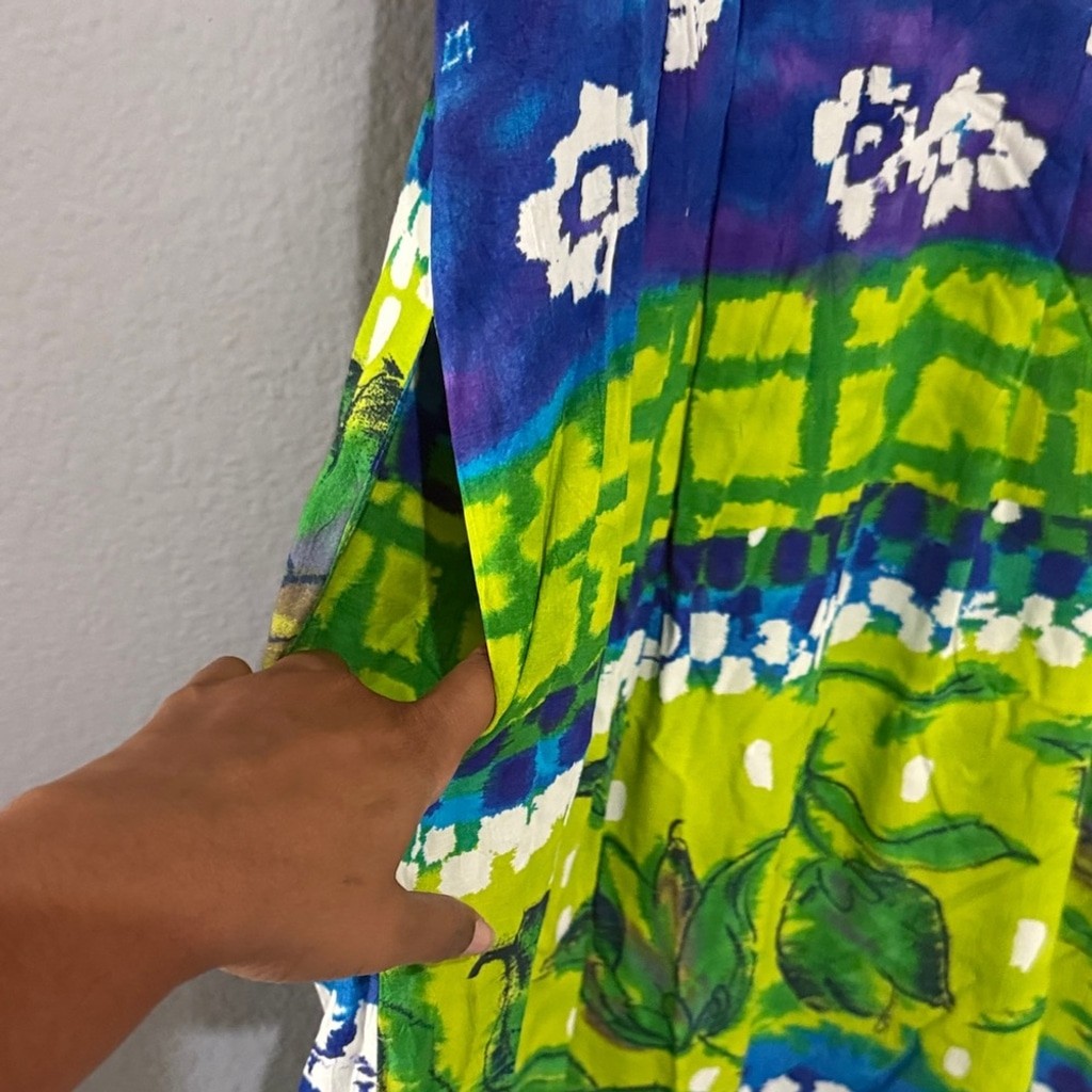 Vintage Jams World Blue and Green Midi Dress beach Hawaii vacation