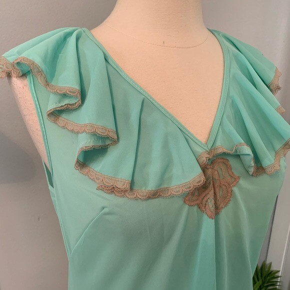 Vintage Cottagecore Ruffle Cami Nightie Top Mint S blouse Whimsycore Soft Girl