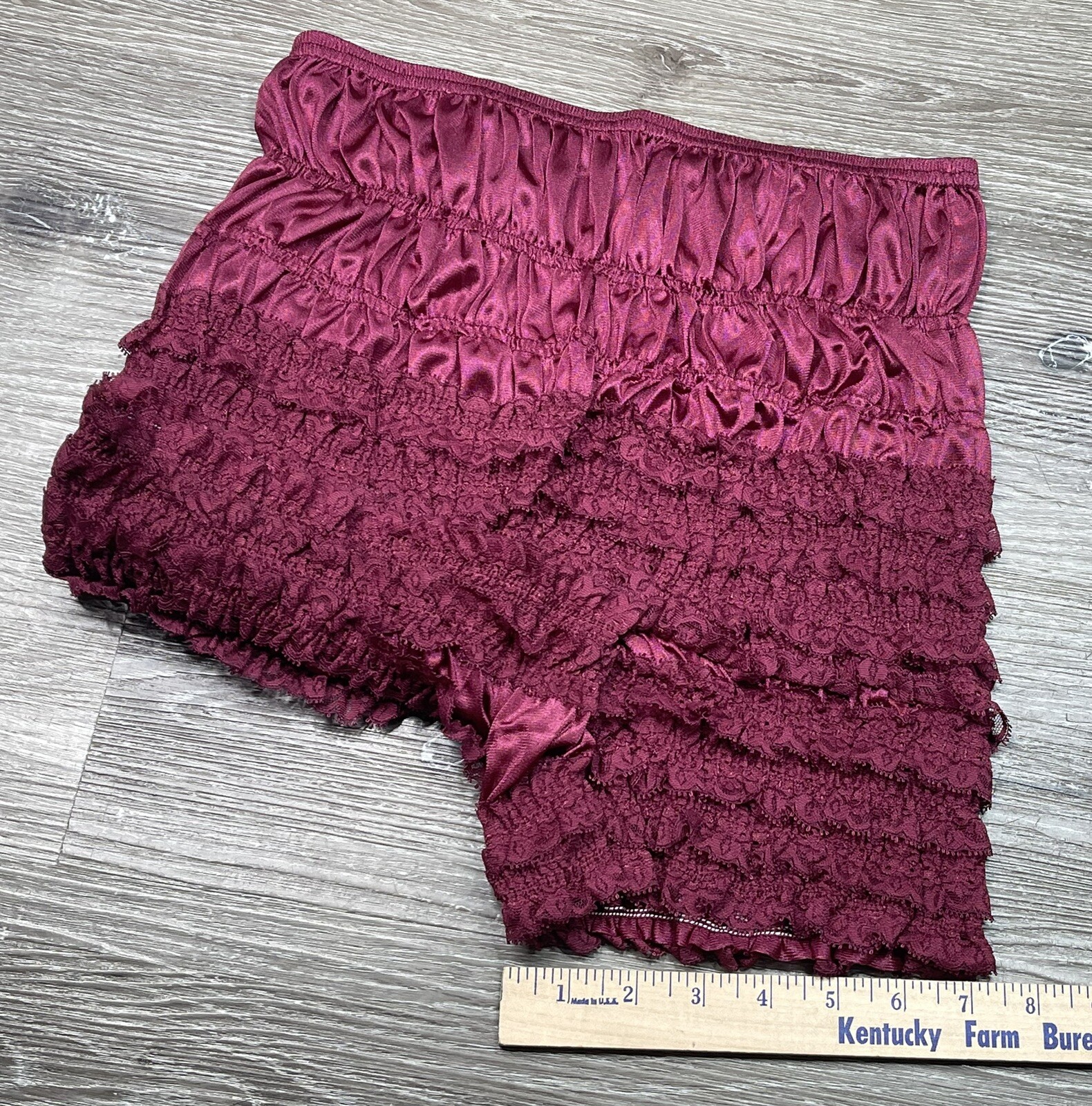 Vtg Nylon Ruffle Bloomer Knicker Panties NEW Large Malco Modes Silky Maroon NOS