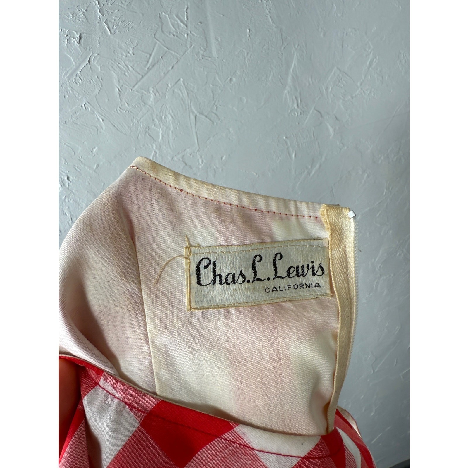 Vintage 70&rsquo;s Chaz L. Lewis Women&rsquo;s Dress Maxi Plaid Floral Embroidered Cotton A6