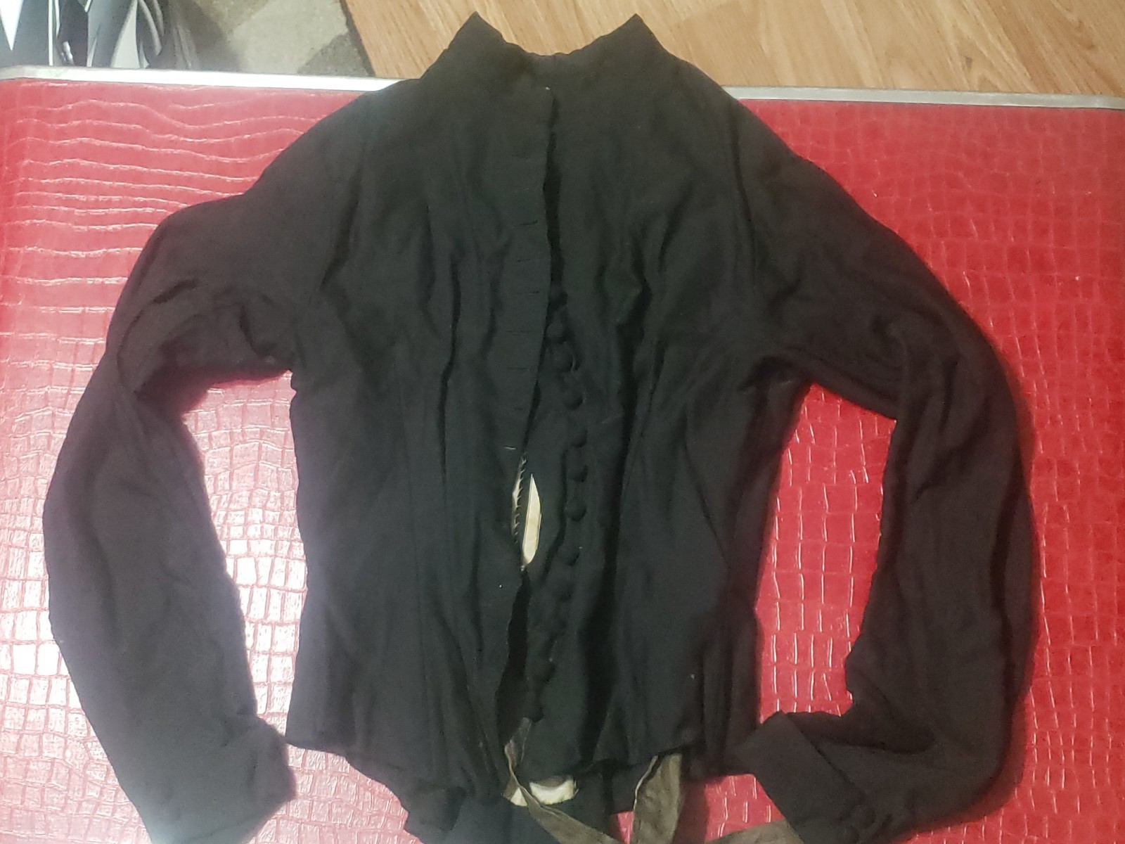 Authentic Antique 1870&rsquo;s Victorian Black Jacket Bodice Boned Small