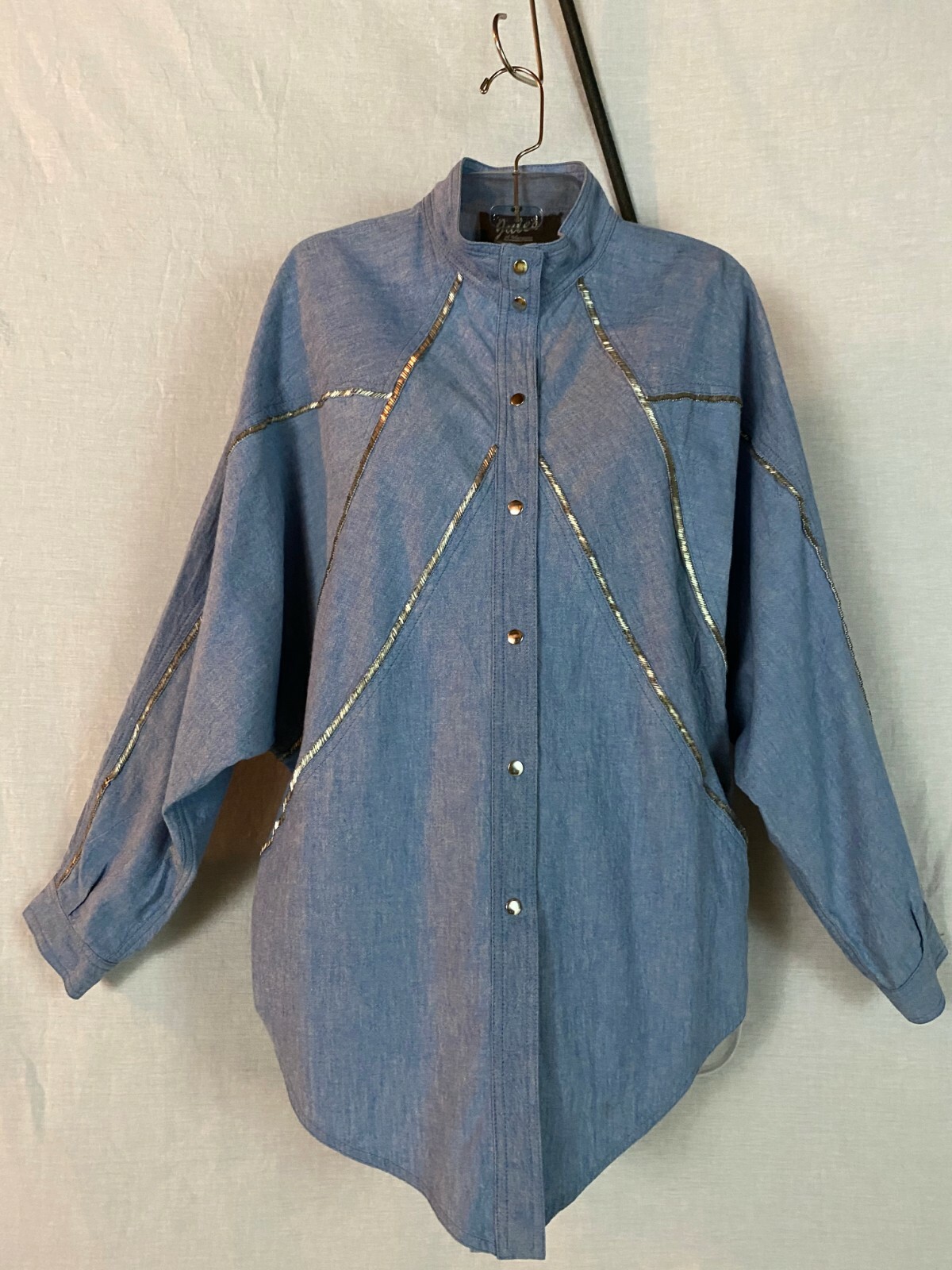 Vtg 80s Jules Margate NJ Top Blouse Shirt Lg Blue Silver Beads Dolman Sv Disco L
