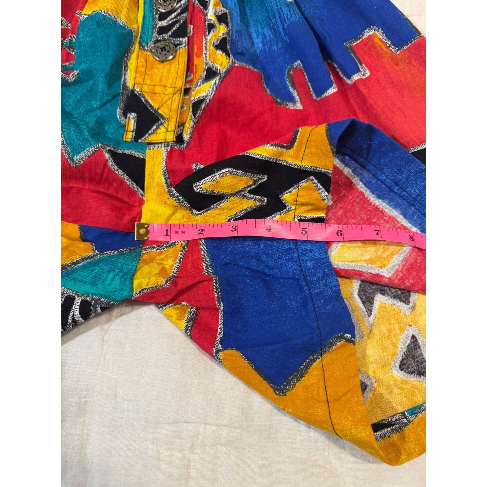 Vintage d.Frank 80s Geometric Primary Color Button Front Cotton Romper Size 8