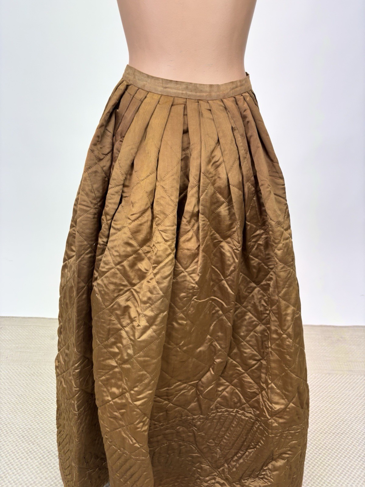 Antique 1890s Victorian Copper Brown Silk Quilted Winter Skirt Pioneerwear AS IS