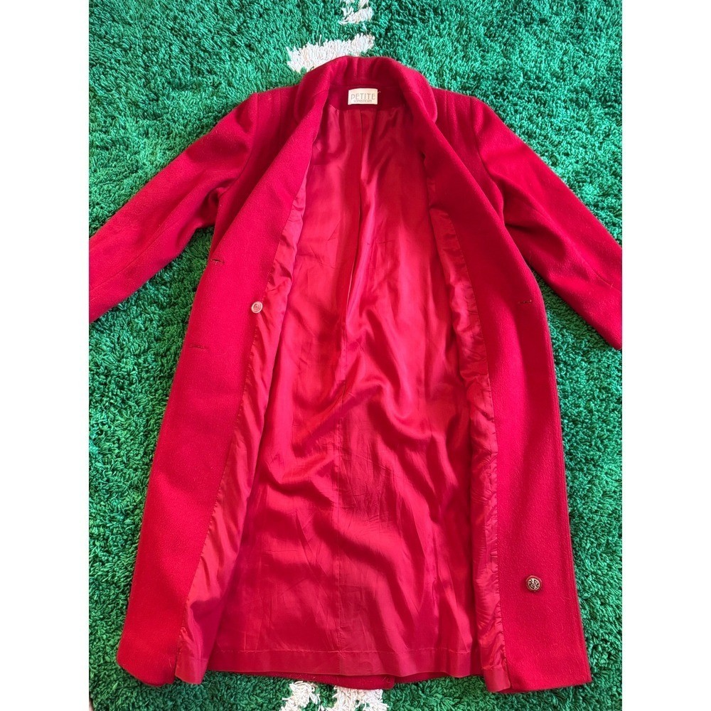 Petite Sophisticate Vintage Red Wool Blend Double Breasted Long Coat Made in USA