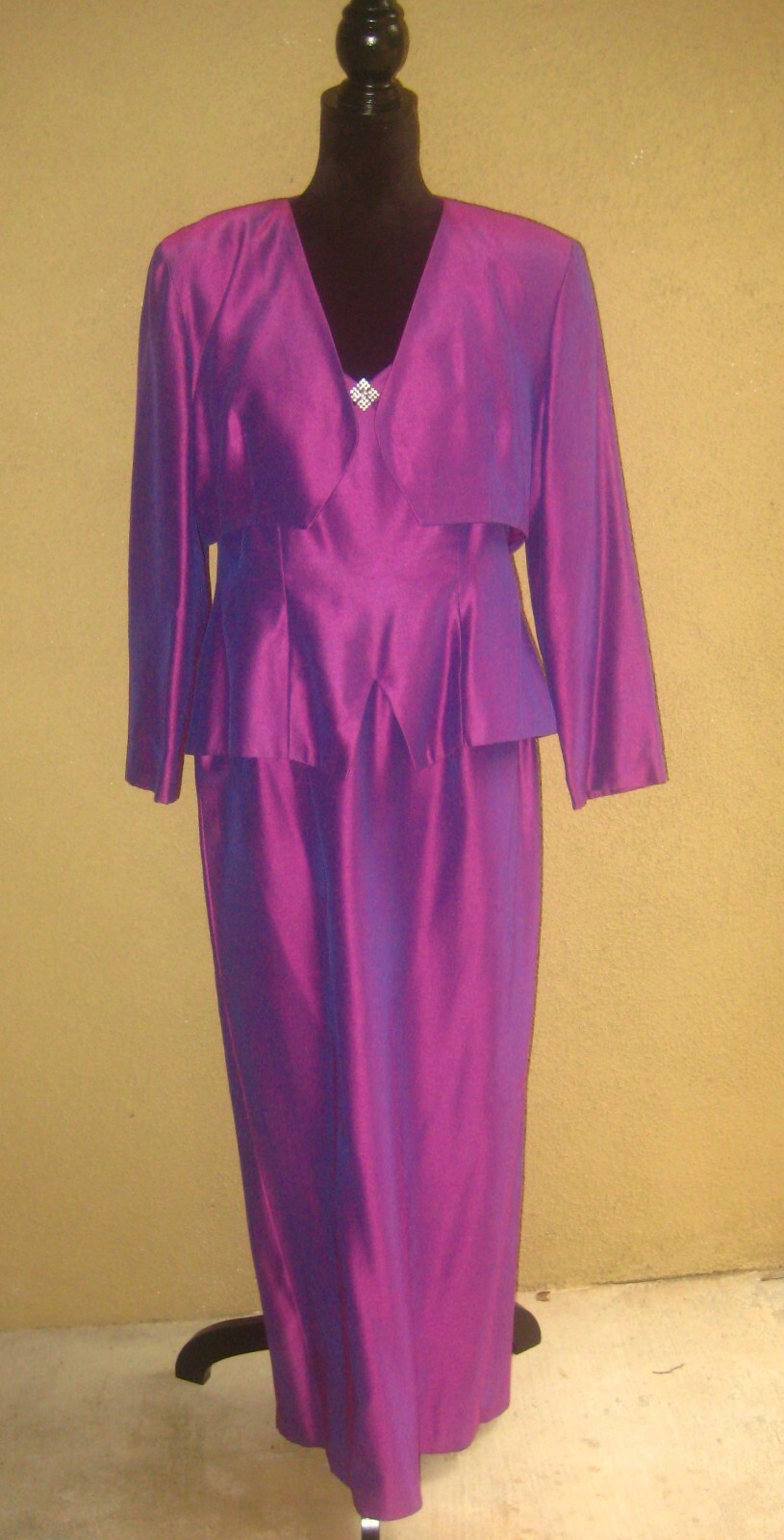 Vintage House of Bianchi purple shoulder pad bolero spaghetti strap lined gown