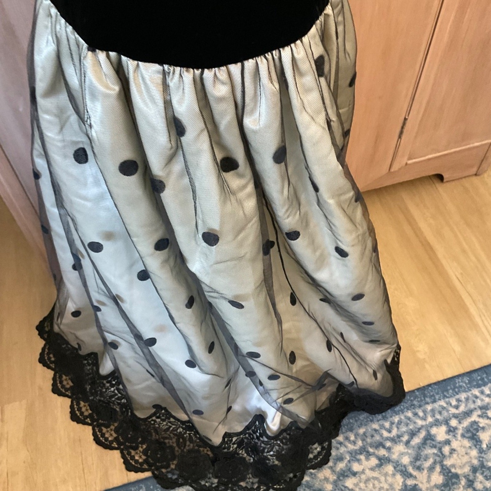 Rare VTG William Pearson 80’s Black Velvet Lace Puff Sleeve Formal Gown Sz 12