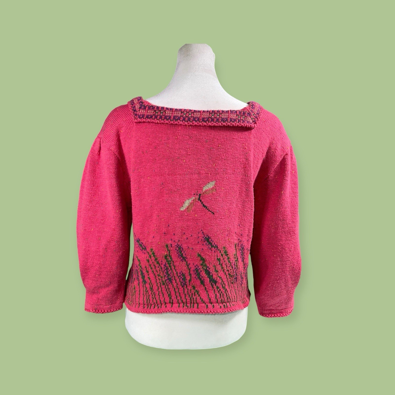 VTG 1990s COTTON DRAGONFLY WHIMSICAL CROPPED SWEATER Y2K FAIRY CORE BOHO PRAIRIE