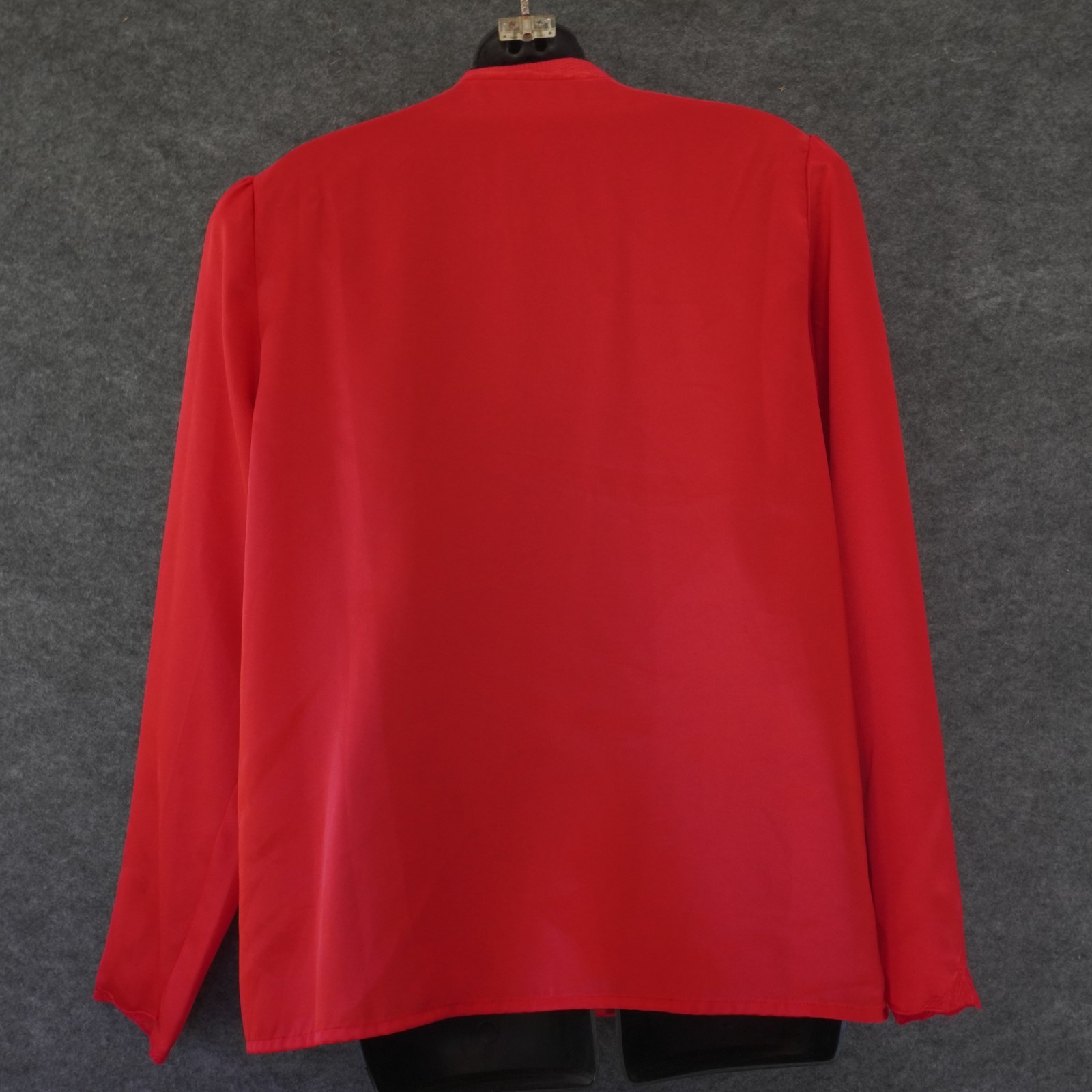 Vintage TJW Mervyns Satin Blouse 16 Red Mandarin Collar Lace Embroidered 80s Top