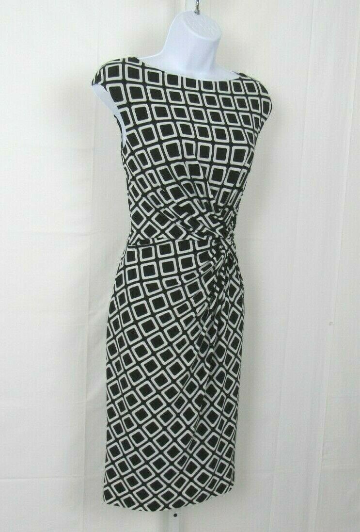 VTG 1990s 2000s RALPH LAUREN SIZE 6 MOD GEOMETRIC GATHERED STRETCH DRESS