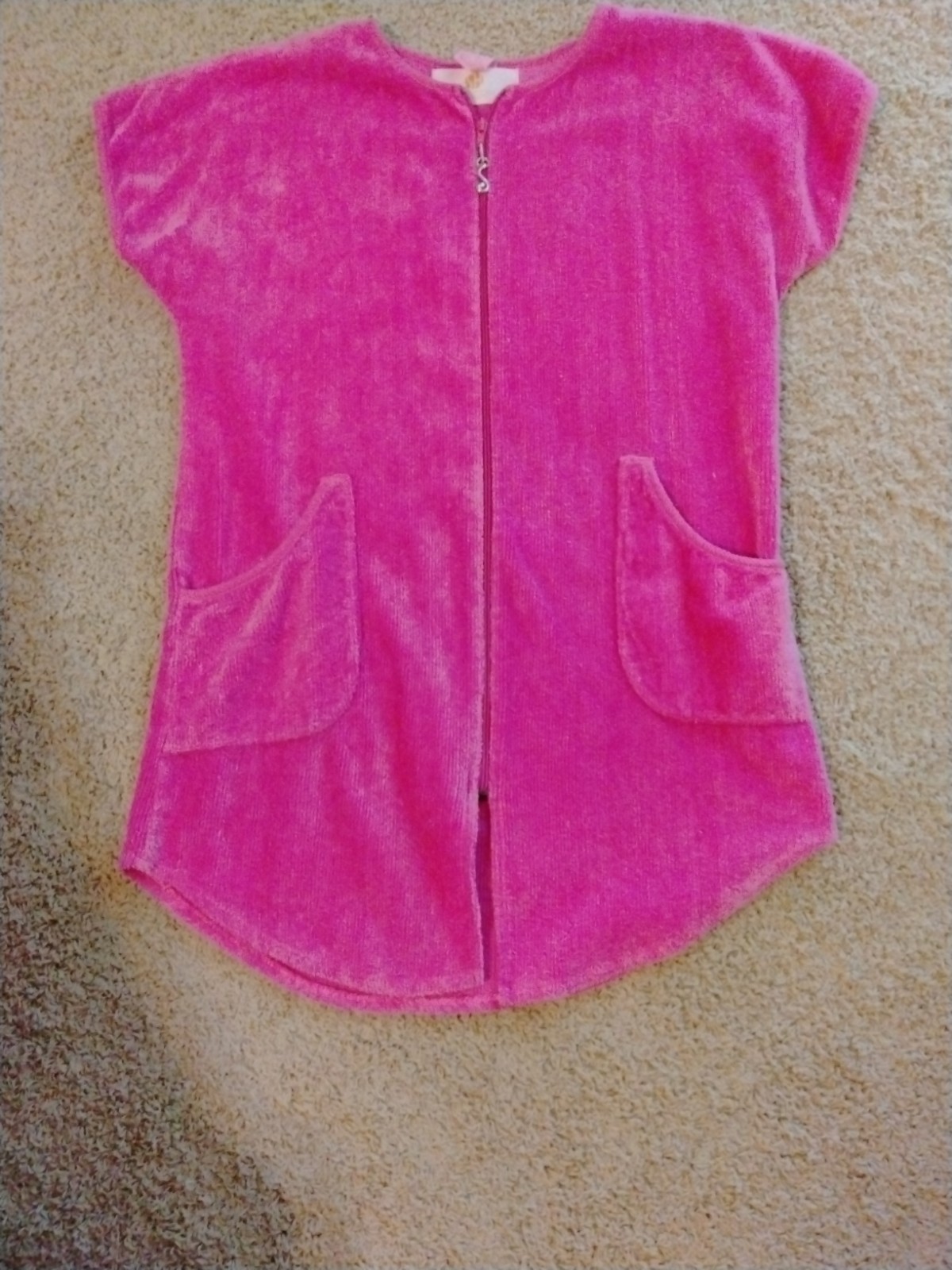 Stan Herman Pink Chenille Zip Front Robe Short With Pockets Size M/L