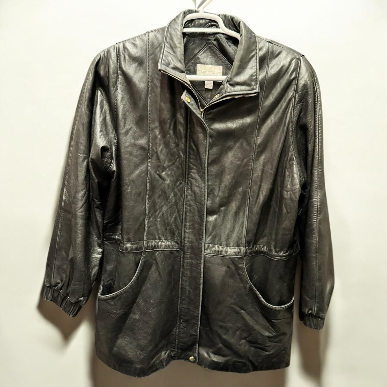 VINTAGE WORTHINGTON geniune lamb skin leather jacket XL Elastic cinched sleeves