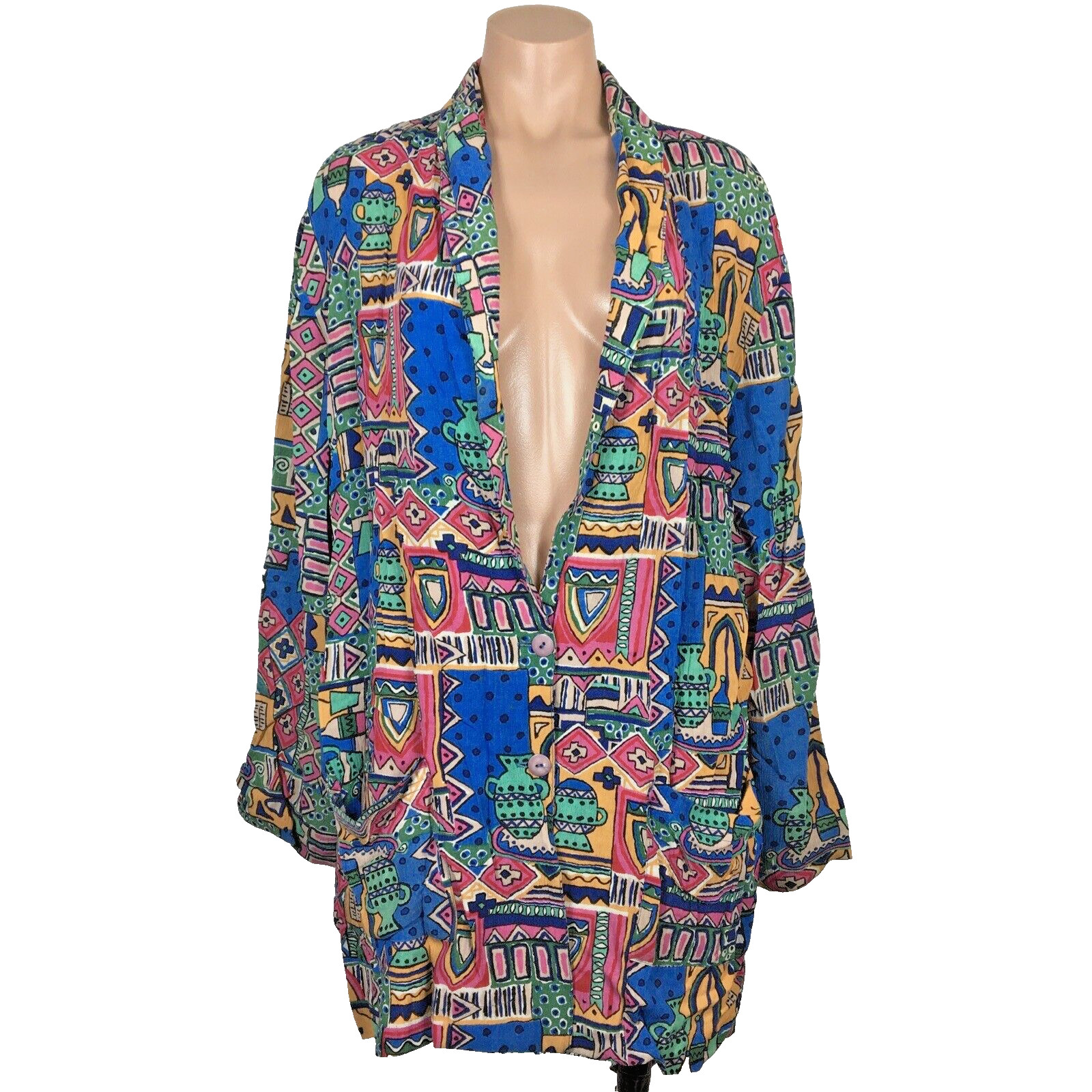VTG 80S UNITS LIMITED EDITION Geometric Loud Slub Boyfriend Blazer Oversized OS