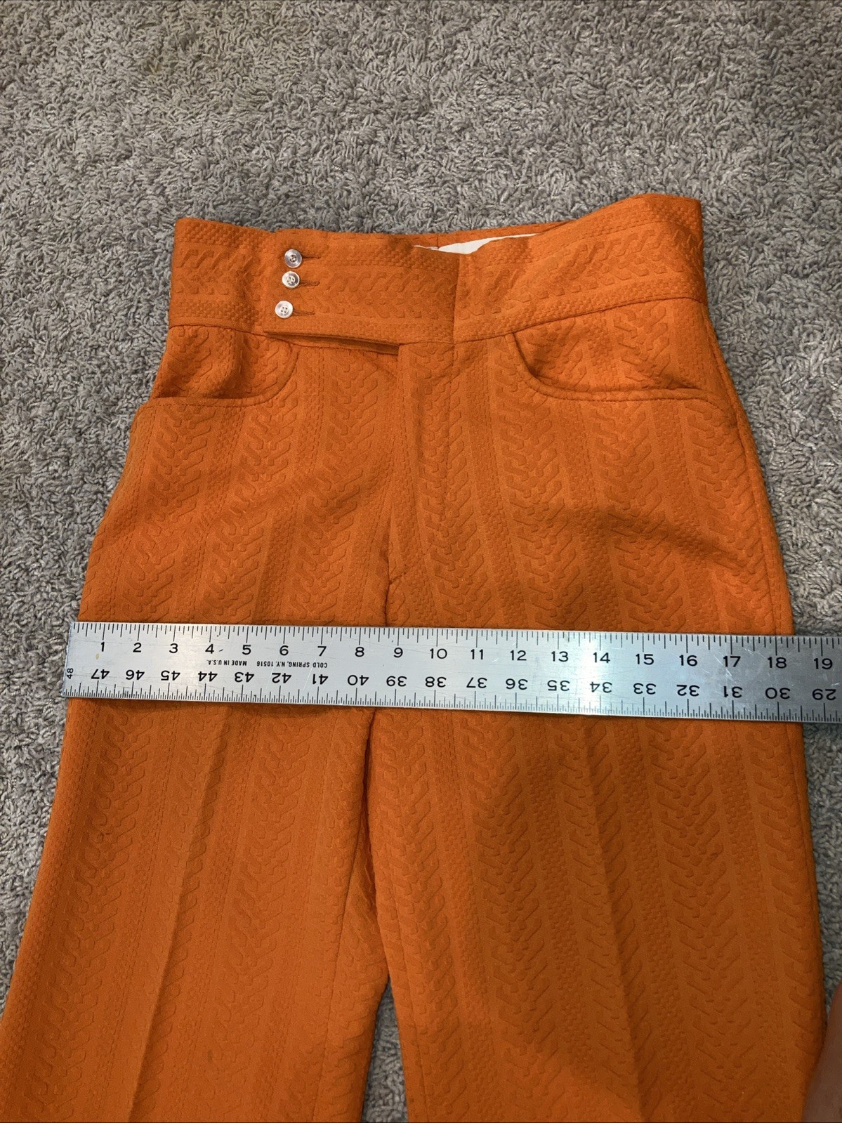 Vintage 1970s Orange Double Knit Polyester Flair Pants. Textured