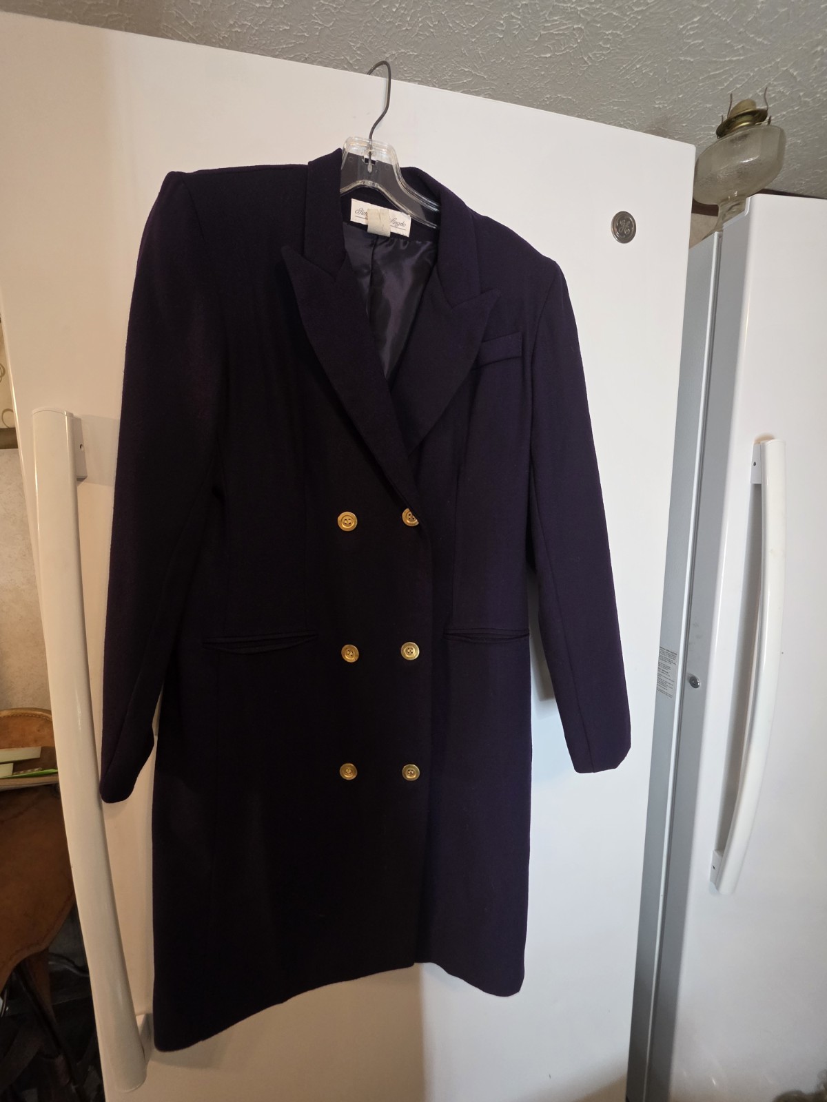 VTG Giorgio Sant Angelo Wool Coat Jacket Purple Double Breasted Gold Button 8